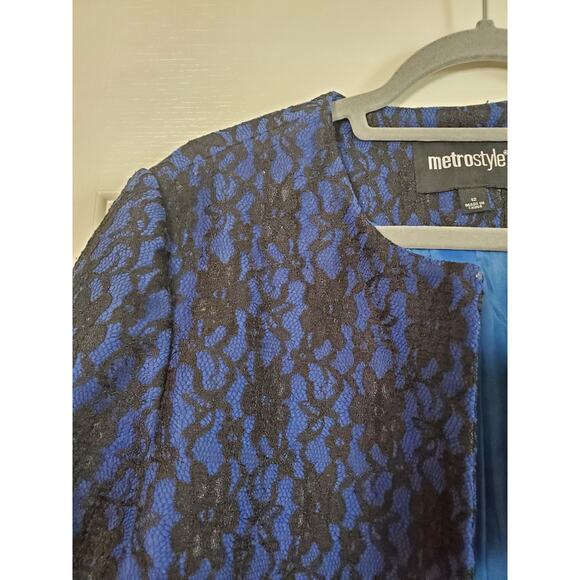 Metrostyle Full Lace Blue Black Retro Hip-Length Open Blazer Jacket, Size 12 - Picture 3 of 11